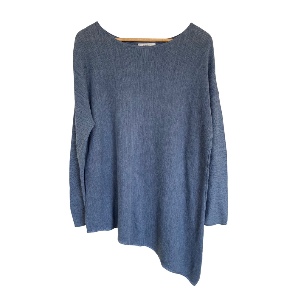CJ Banks Blue Asymmetrical Hem Knit Sweater Plus Size 1X Boat Neck Pullover